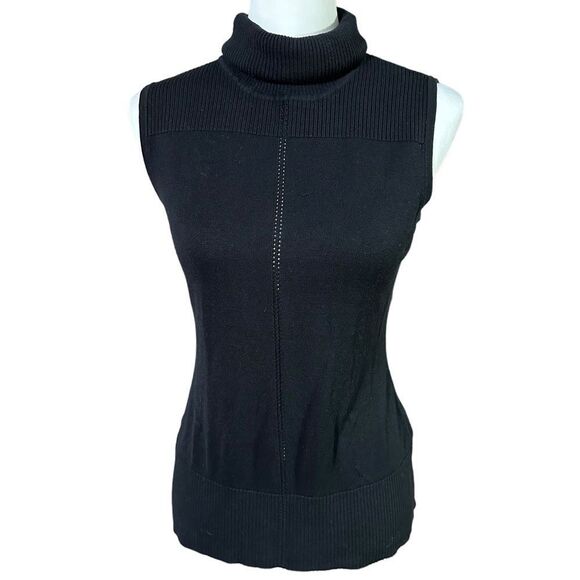 Calvin Klein Black Sleeveless Turtleneck Lightweight Sweater Sz Small - Picture 2 of 11